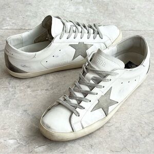 Golden Goose Super-Star Men’s Sneakers – White Leather with Grey Star